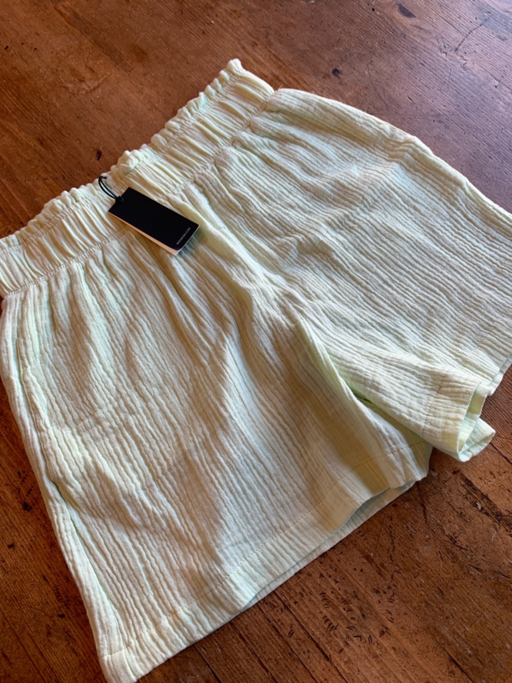 Monrow Light Mint Cotton Gauze High-Waist Shorts